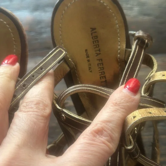 Alberta Ferretti Brown and Gold Strappy Heels - Picture 7 of 7